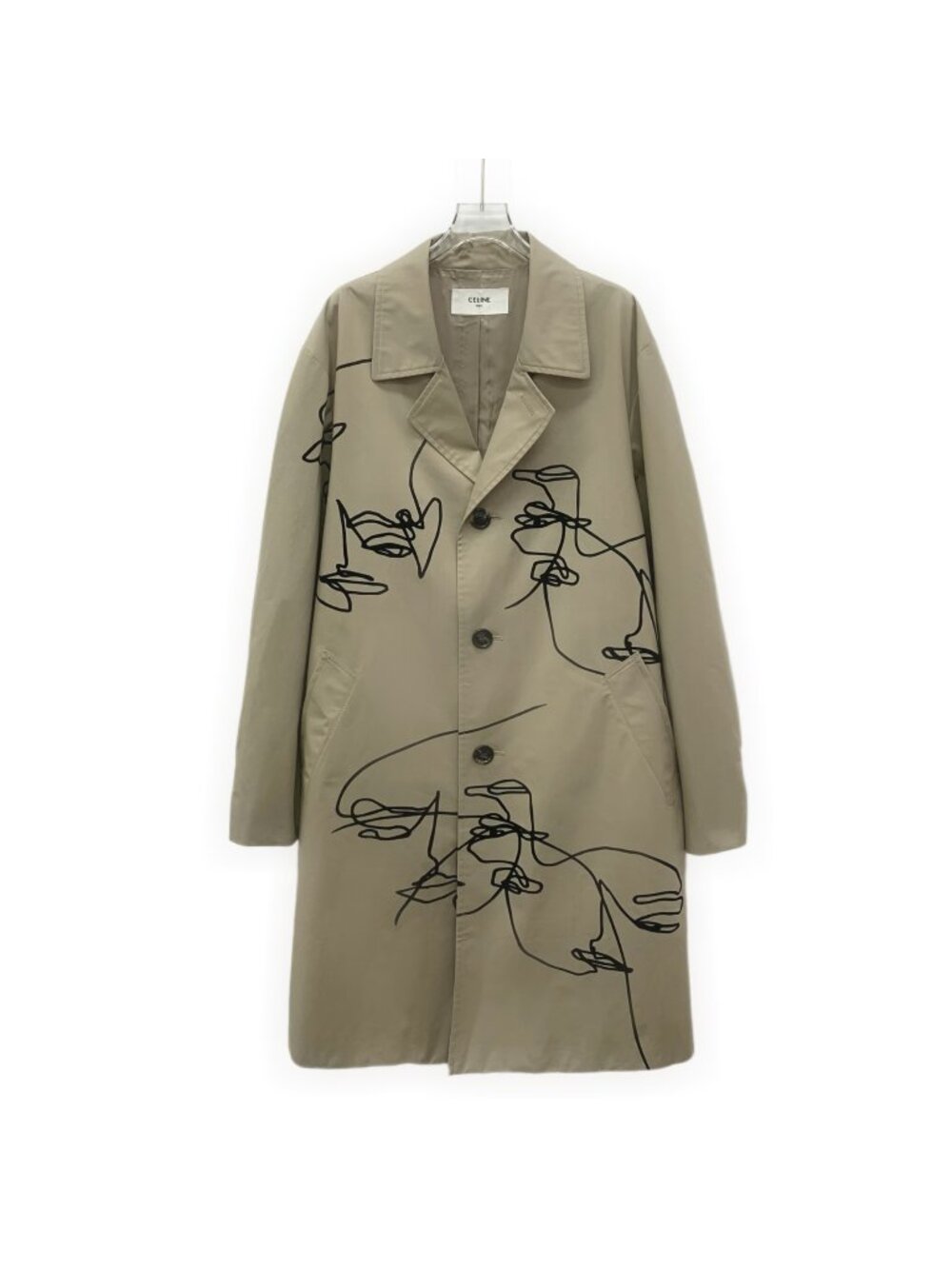 Celine 2022 Brown Graffiti Print Cotton Trench Coat